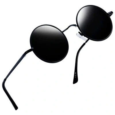 Imagen de Joopin Redondas Gafas de Sol Polarizadas Retro Vintage Círculo Metálico Hippie Steampunk para Hombres y Mujeres UV400 (Gris negro)