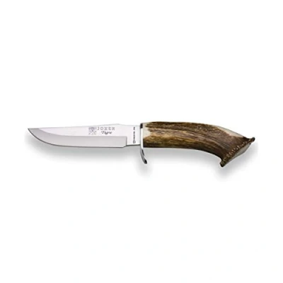 Imagen de Joker Cuchillo de Monte Tigre CN33 con puño Corona Ciervo, Hoja INOX 14 cm, Funda Cuero marrón, 230 Gramos, Herramienta Pesca, Caza, Camping y Senderismo