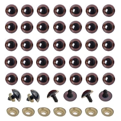 Imagen de 100 ojos de seguridad plástico con arandela para manualidades, ositos peluche, marionetas, animales suministros hacer muñecas (marrón, 18 mm)