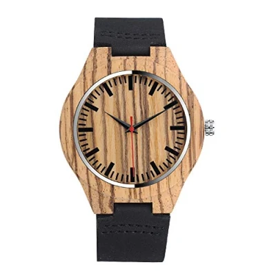 Imagen de MICGIGI Reloj de Pulsera Unisex Cuarzo con Correa Piel Vaca Hecha a Mano Madera Natural