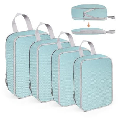 Imagen de WUFANC organizador Maleta Viaje de 4 piezas, Packing Cubes Compression, Viajes Accesorios Impermeable Resistente al Desgaste, Travel Essentials Puede Juego turístico azul