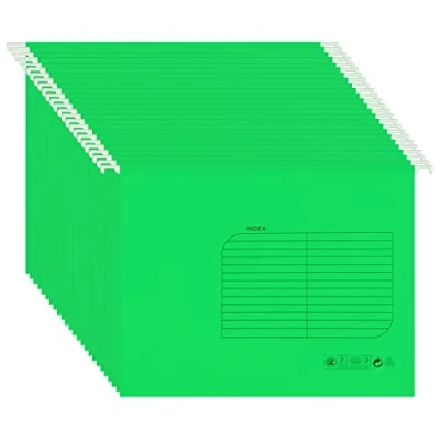 Imagen de Paquete de 25 Archivos suspensión Foolscap,Carpetas Colgantes con Pestañas e Insertos Tarjeta,Carpetas para Archivador(Verde)