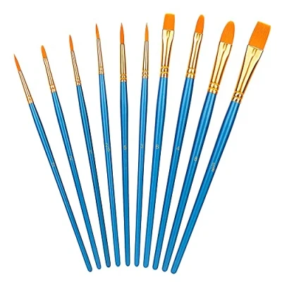 Imagen de Amazon Basics Juego de pinceles para pintar, 10 Unidad tamaños diferentes, artistas, adultos y niños, Azul, 1 paquete