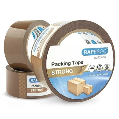 Imagen de Rapesco 1750 nastro da imballaggio resistente 50mm x 60m, marrone, confezione 3