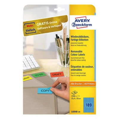 Imagen de AVERY Zweckform Mini Etiketten, 25,4 x 10 mm, blau