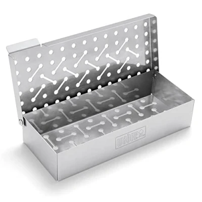 Imagen de Weber Caja de Ahumado, 24 x 12 5 cm, acero inoxidable duradero, con ranuras ventilación, fácil rellenar astillas, ajuste perfecto para barbacoas gas Plateado (7576)