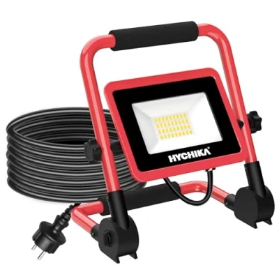 Imagen de HYCHIKA Foco Led 30W Luz Portatil Exterior Trabajo con 3500 LM 6500K Blanco Brillante, IP65 Impermeable para Usar en Exteriores, Lámpara Portátil Obras, Jardines, Garajes