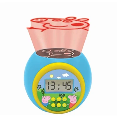 Imagen de Lexibook Reloj despertador con proyector Peppa Pig función de repetición y alarma, luz nocturna temporizador, pantalla LCD, batería, azul/amarillo LEXIB