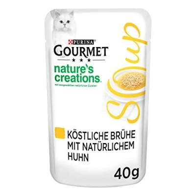 Imagen de PURINA GOURMET Sopa de cristal para gatos con pollo natural, paquete 32 (32 x 40 g), el embalaje puede variar
