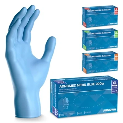 Imagen de ARNOMED guantes nitrilo talla XL azul, 200 uds/caja, S, M, L, XL, desechables, guante desechable sin polvo, de goma látex