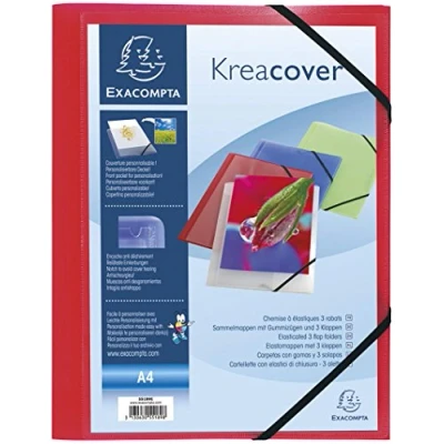 Imagen de Exacompta Kreacover Pack de 5 carpetas con gomas y 3 solapas, 24 x 32 cm, color rojo, paquete