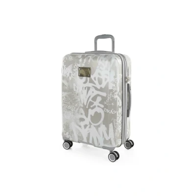 Imagen de DKNY Maleta Mediana con 4 Ruedas Giratorias para Viajes Largos Tipo Trolley Ideal como Maletas de Viaje Grandes 23 Kilos y Resistentes, Storm Grey+White