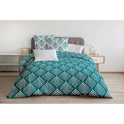 Imagen de Home Linge Passion Funda nórdica 3 Piezas 100% algodón 57 Hilos 2 Personas 220 x 240 cm Fibula Verde Imperial, y Blanco