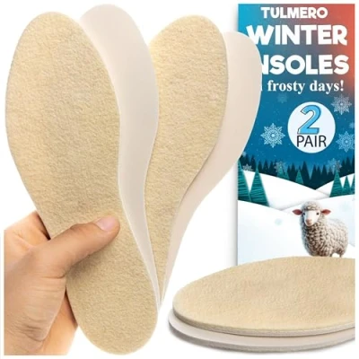Imagen de 2 pares de plantillas fieltro lana, térmicas para zapatos, cálidas, suelas fieltro, lana y espuma látex, Suela invierno cálida