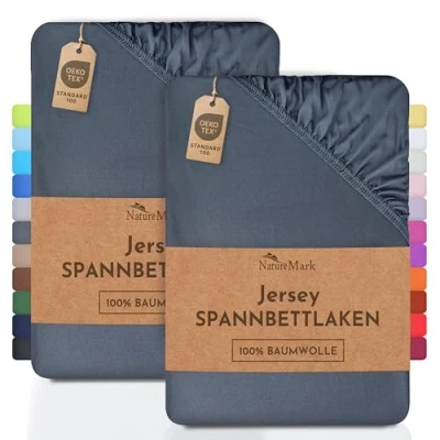 Imagen de 2 sábanas bajeras ajustables. De algodón. Calidad Ökotex Standard 100., 100 % algodón, gris, 2er Pack 90x200 100x200 cm