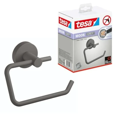 Imagen de tesa® MOON GREY Portarrollos de Papel Higiénico Autoadhesivo Sin Tapa para Baños Estilo Industrial y Moderno Taladro 99 mm x 140 53 Gris Mate
