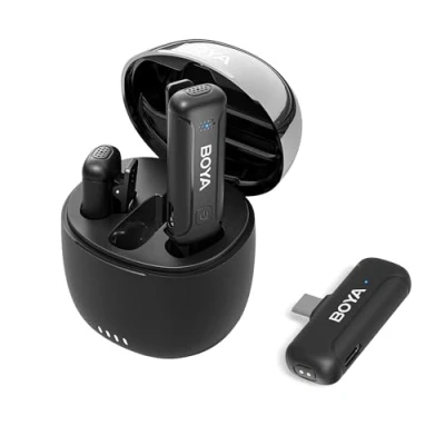 Imagen de BOYA micrófono Lavalier inalámbrico para Android, USB C con cancelación de Ruido Funda Carga y transmisión 100 m, Tiempo Trabajo 32 Horas Smartphone