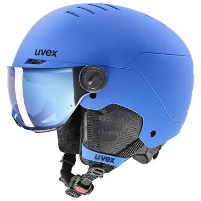 Imagen de uvex rocket jr visor, casco de esquí infantil robusto, con visera, ajuste talla individualizado, blue matt, 51 55 cm