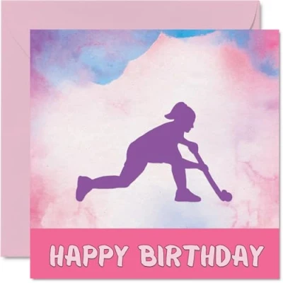 Imagen de Tarjetas de cumpleaños deportivas para mujeres y niñas hockey Girls in Sport Tarjeta jugador amiga, hermana, hija, sobrina, compañera equipo, 145 mm x mm,