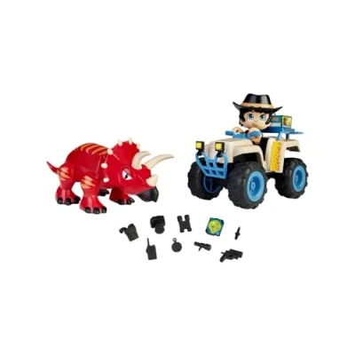 Imagen de Pinypon Action 700016772 Wild Quad con Dino, Set Que Incluye un vehículo de Juguete, Styracosaurus Rojo y muñeco Explorador para el Quad, niños Desde 4 años Edad, Multicolor