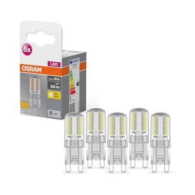 Imagen de OSRAM Lámpara LED Star PIN, G9 base, vidrio transparente ,Blanco cálido (2700K), 320 Lumen, sustituto de 30W iluminante 5 paquete