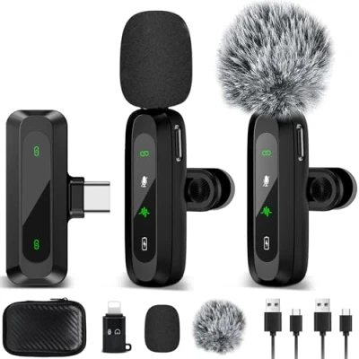Imagen de LIUWID Microfono Inalambrico para iPhone/Android，Plug&amp;Play Micrófono Solapa ，Micrófono Lavalier con Pantalla Digital, Facebook, Youtube, Twitter, TIK Tok Video y transmisión en Vivo