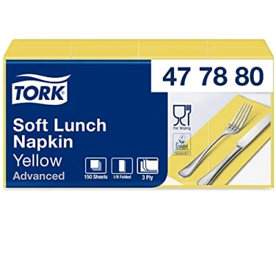 Imagen de Tork 477880 Soft Lunch/Servilletas para almuerzo de tres capas/plegado americano 1/8 / color azul amarillo 10 paquetes x 150 unidades (1500 servilletas) 33 32,6 cm/Advanced