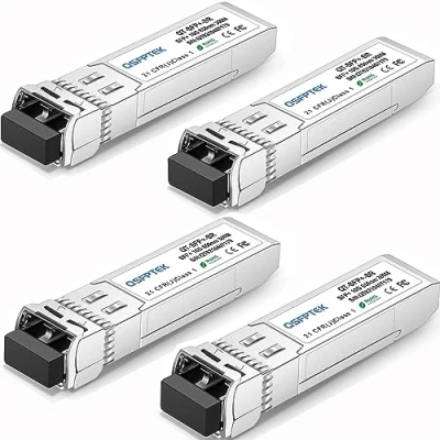 Imagen de QSFPTEK 4Pack 10GBASE SR 10G SFP+ Transceptor LC Port Mini GBIC Multimodo 850nm, 300M, DDM, Módulo Transceiver para Cisco SFP SR, Ubiquiti UF MM 10G, Netgear, Mikrotik, Supermicro