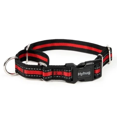 Imagen de Hyhug Collar reflectante Martingala para perro con hebilla: a prueba de escapes, nailon resistente, no destiñe, ajustable, suministros mascotas razas pequeñas (rojo reflectante, extra