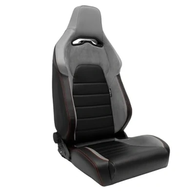 Imagen de Asiento Deportivo &#039;VGR&#039; Cuero Artificial Negro + Textil/Gamuza Gris Claro Costuras Rojas Respaldo Ajustable de Doble Cara incl. Correderas