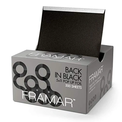 Imagen de Framar Lámina para el cabello emergente en relieve negro, láminas resaltar, mechas, peluquería colorear 500 unidades