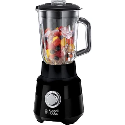 Imagen de Russell Hobbs Batidora de Vaso Matte Black Jarra Cristal 1,5L, Cuchilla Acero Inoxidable 4 Puntas, 2 Velocidades, Función Pulse, Tapón Relleno Extraíble, Bloqueo Seguridad, Negro 24722 56