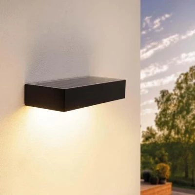 Imagen de Ledvion Aplique Solar con Sensor de movimiento Moderno, Negro, 6W, 3000K, IP65 resistente al agua y 220 lúmenes, detección e interruptor crepuscular, eficiencia energética