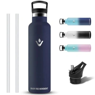 Imagen de Botella Agua Acero Inoxidable, Termica 1 litro, sin BPA, con Pajita, A Prueba de Fugas, Gimnasio, Aislamiento al Vacío, Cantimplora para Correr, Deportes, Senderismo, Yoga