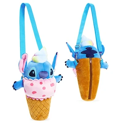 Imagen de Disney Bolso Niña de Peluche Stitch Bandolera Mujer Correa Ajustable Desmontable Cruzado Plush Peluches Lilo y Regalos Accesorio Oficial (Stitch Cono Helado)