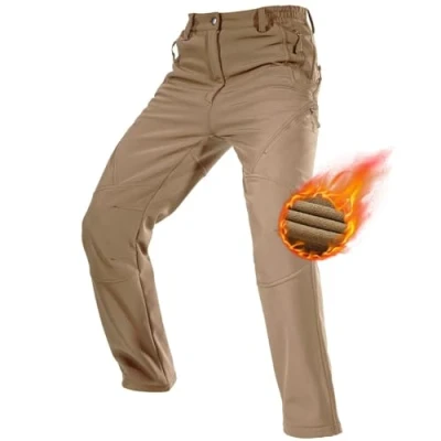 Imagen de FREE SOLDIER Pantalones de Trabajo Softshell para Hombre Trekking Termico Montaña Impermeable Snowboard Invierno Caza(Color Barro, 52 Largos)