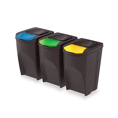 Imagen de Set de 3 cubos basura KEDEN SORTIBOX papelera reciclaje, antracita, volumen 3x35L