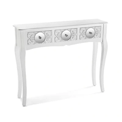 Imagen de Versa Indra Mueble Recibidor Estrecho para Entrada o Pasillo, Mesa Consola, con 3 cajones, Medidas (Al x L An) 80 25 95 cm, Madera, Color Blanco