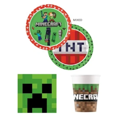 Imagen de Procos Set de fiesta Minecraft, vajilla 52 piezas para fiestas cumpleaños infantiles y temáticas, decoración mesa