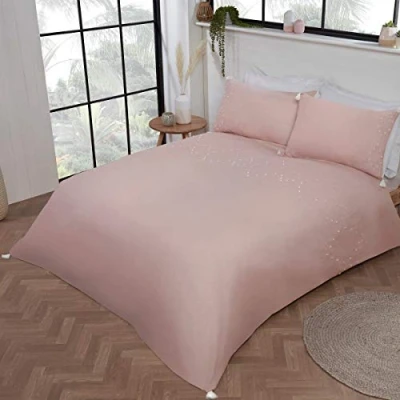 Imagen de Sleepdown Juego de Funda edredón y Bordada Lujo, Color Rosa, Blanco, fácil Cuidado, Suave Acogedor, con Fundas Almohada, Doble (200 x 200 cm), polialgodón