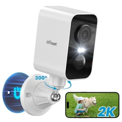 Imagen de ieGeek 2K Camara Vigilancia WiFi Exterior/Interior sin Cables, Batería Recargable de 5200 mAh, Cámara IP Seguridad con Impermeable, Detección Movimiento PIR, Visión Nocturna, Audio 2 Vias