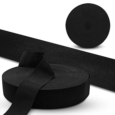 Imagen de DOJA Barcelona Cinta Elastica Coser 50m 50mm Negro Costura de Poliéster y Goma Bobina Manualidades Rollo Gomas Elasticas para Tapiceria, Sofa, Ropa