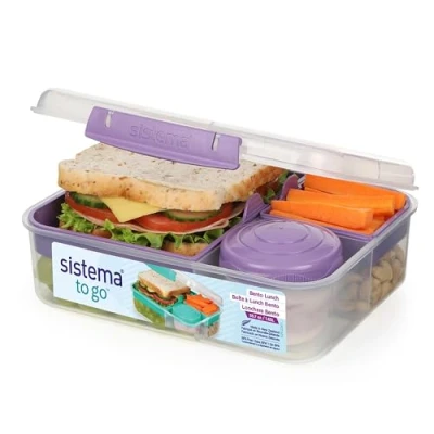 Imagen de Sistema TO GO Fiambrera bento con tarrina para yogur o fruta 1,65 l Sin BPA Morado bruma