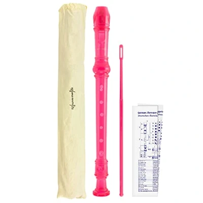 Imagen de Flauta dulce soprano escolar de 3 piezas, incluye barra limpieza, tabla dedos y bolsa transporte, color rosa World Rhythm WR 803