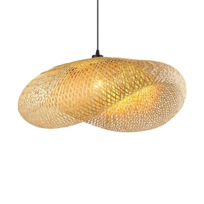 Imagen de Schindora Boho Lamparas Techo Colgantes,Sombrero De Creatividad E27 Lampara Paja Luz Retro Mimbre Tejido Colgante Para Comedor Sala Té Estar,60Cm