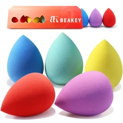 Imagen de BEAKEY Esponja maquillaje, Beauty Cara Blender para Base de esponjas Ideal Líquidos, Cremas y Polvos, 5 Unidades