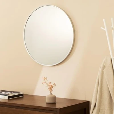 Imagen de Navaris Espejo Redondo Pared Plata Plateado de 60 cm para Entrada recibidor baño salón tocador Marco Aluminio Inoxidable