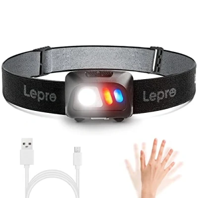 Imagen de Lepro Linterna Frontal Recargable 1500lux, LED Alta Potencia con Sensor de Movimiento, Cabeza USB 5 modos luz, Luz Impermeable para Correr, Pescar, Acampar