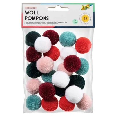 Imagen de Folia Elegance Juego Pompones de Lana, Varios 6 Colores, Aprox. 3 cm diámetro, Ideal para Manualidades Coloridas, Multicolor, 24 piezas