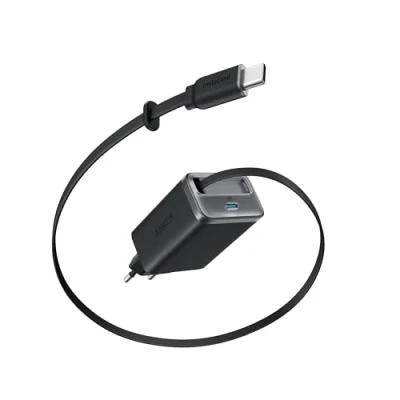 Imagen de Anker Nano Cargador iPhone Carga rapida 35W, USB c de Gran Velocidad con 2 Puertos, Cable retráctil InstaCord Integrado, Compatible 16 Pro MAX/15/14, iPad, Pixel y más.